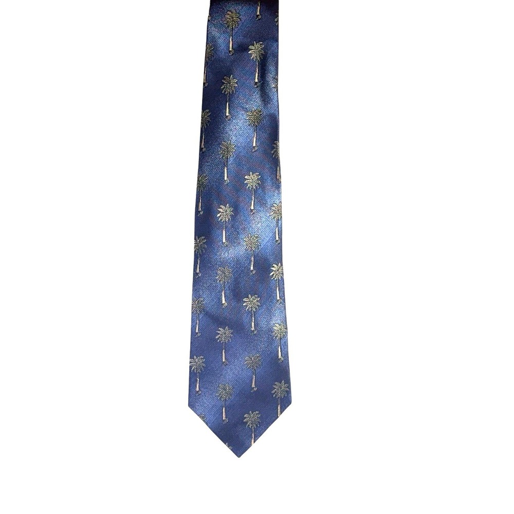 Tropicals by Tango Mens Vintage Iridescent Blue  Silk Tie Palm Trees Resort Wear